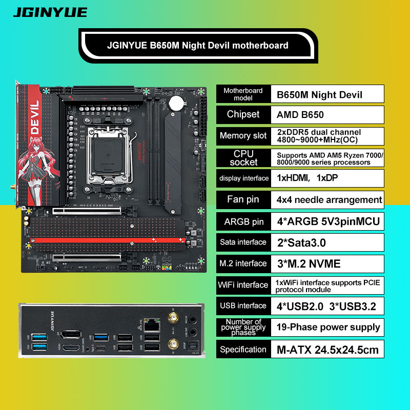 JGINYUE B650M NIGHT DEVIL Desk - X870E Atx Motherboard ulasan dan harga