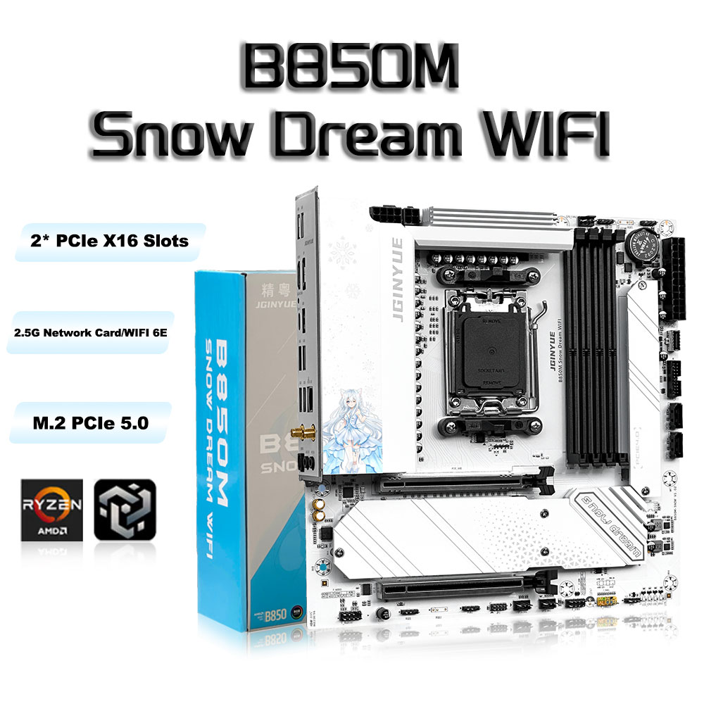 JGINYUE B850M Snow Dream WIFI  - Am5 Micro Atx Pcie 5.0 Motherboard ulasan dan harga